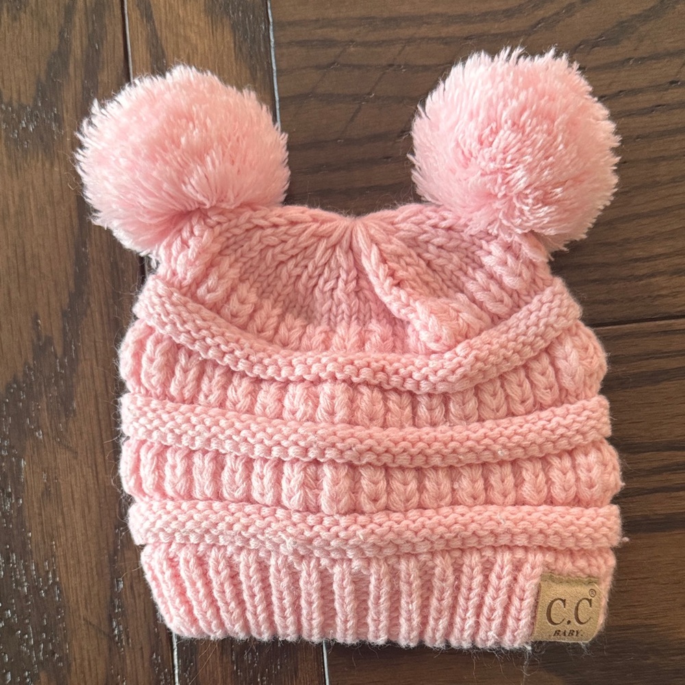C.C Baby Pink Double Pom Knit Hat ❄️☃️❄️
